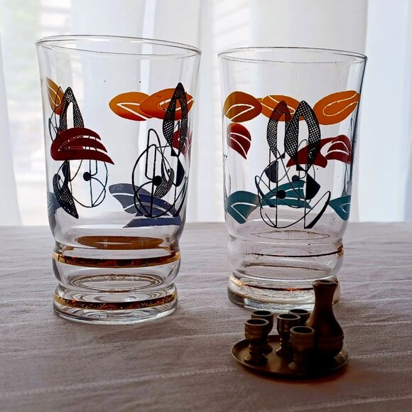 Vintage, Retro, 50s French style, small Glasses duo,  Abstract Atomic pattern - Picture 1 of 16
